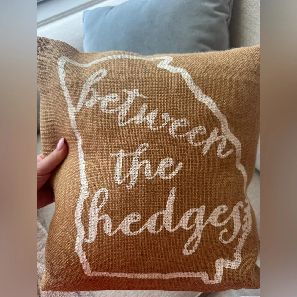 UGA Between the Hedges burlap pillow